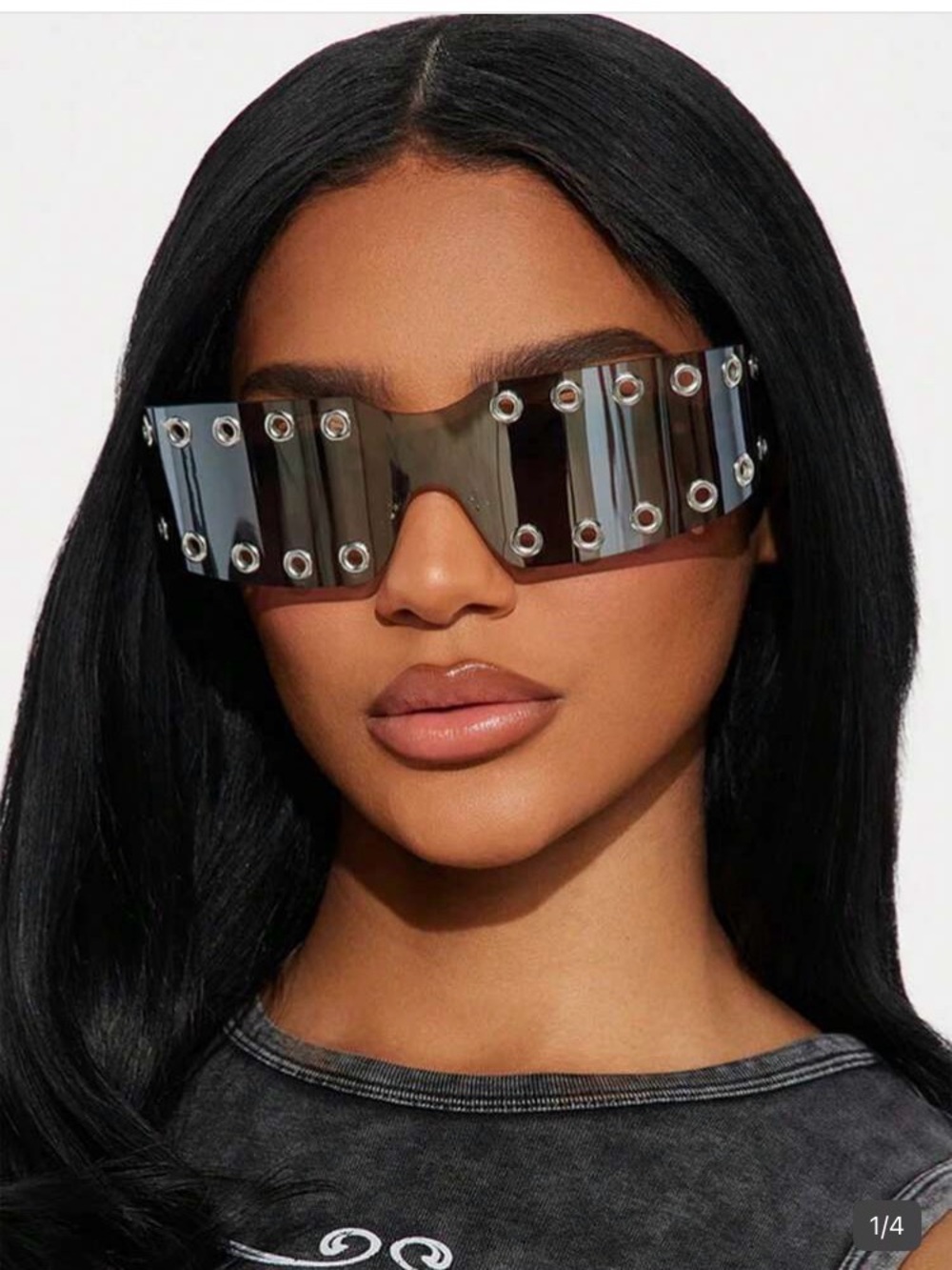 SHEIN Rivet-Trim Shield Sunglasses - Smoke